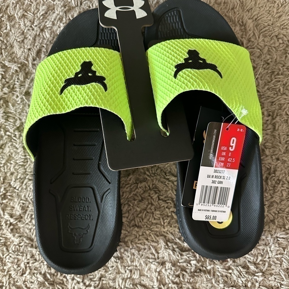 Under Armour UA Project Rock Slides 2.0 Volt Green Black Michelin Wild Gripper - Picture 4 of 7